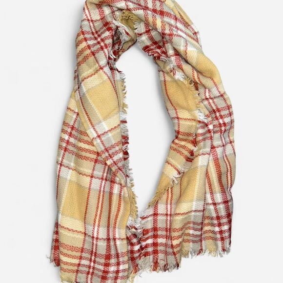 Tan and Burnt Orange Plaid Soft Woven Blanket Scarf - Picture 1 of 4